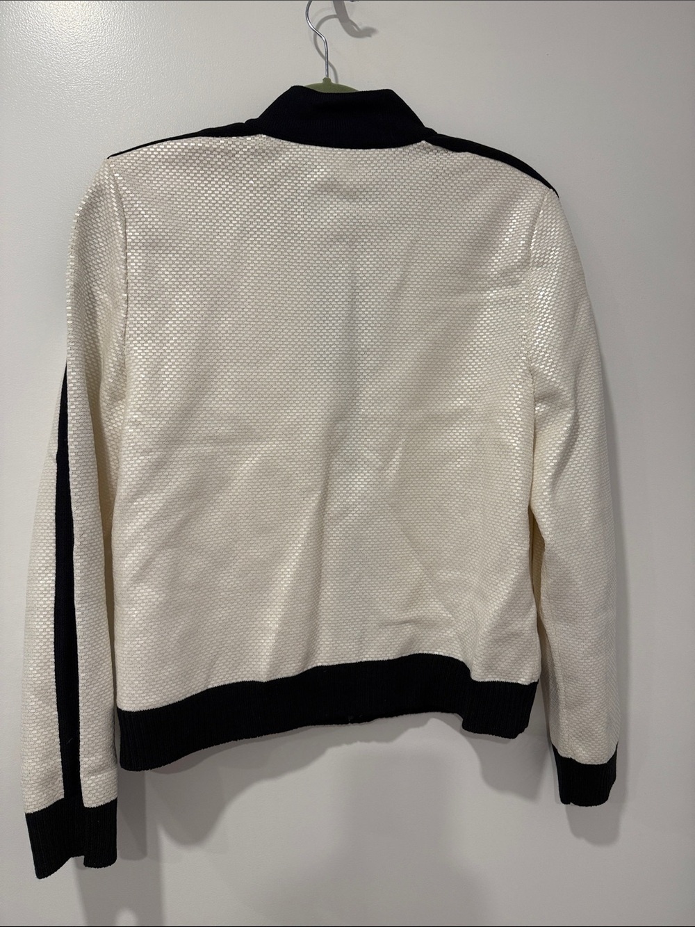 St. John Ivory Bomber Jacket with Black Trim NWT Large - Picture 6 of 6